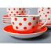 6 gab. Porcelāna tējas vai kafijas komplekts, tases un apakštases, punktots, RPP